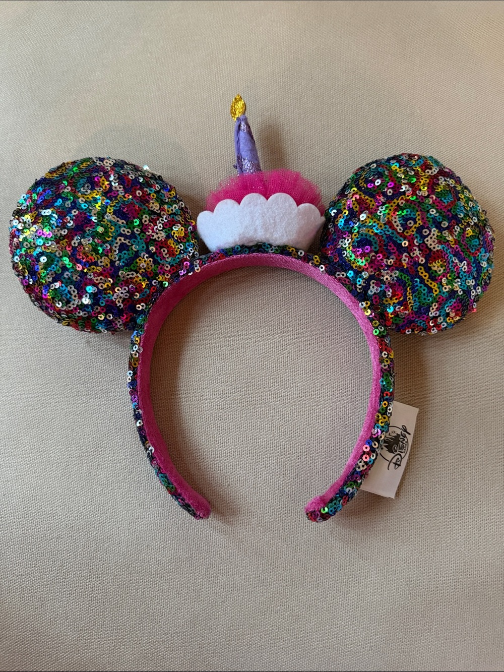 Disney Parks Birthday Cake Candle Pink Sequin Minnie Mouse Ear Headband